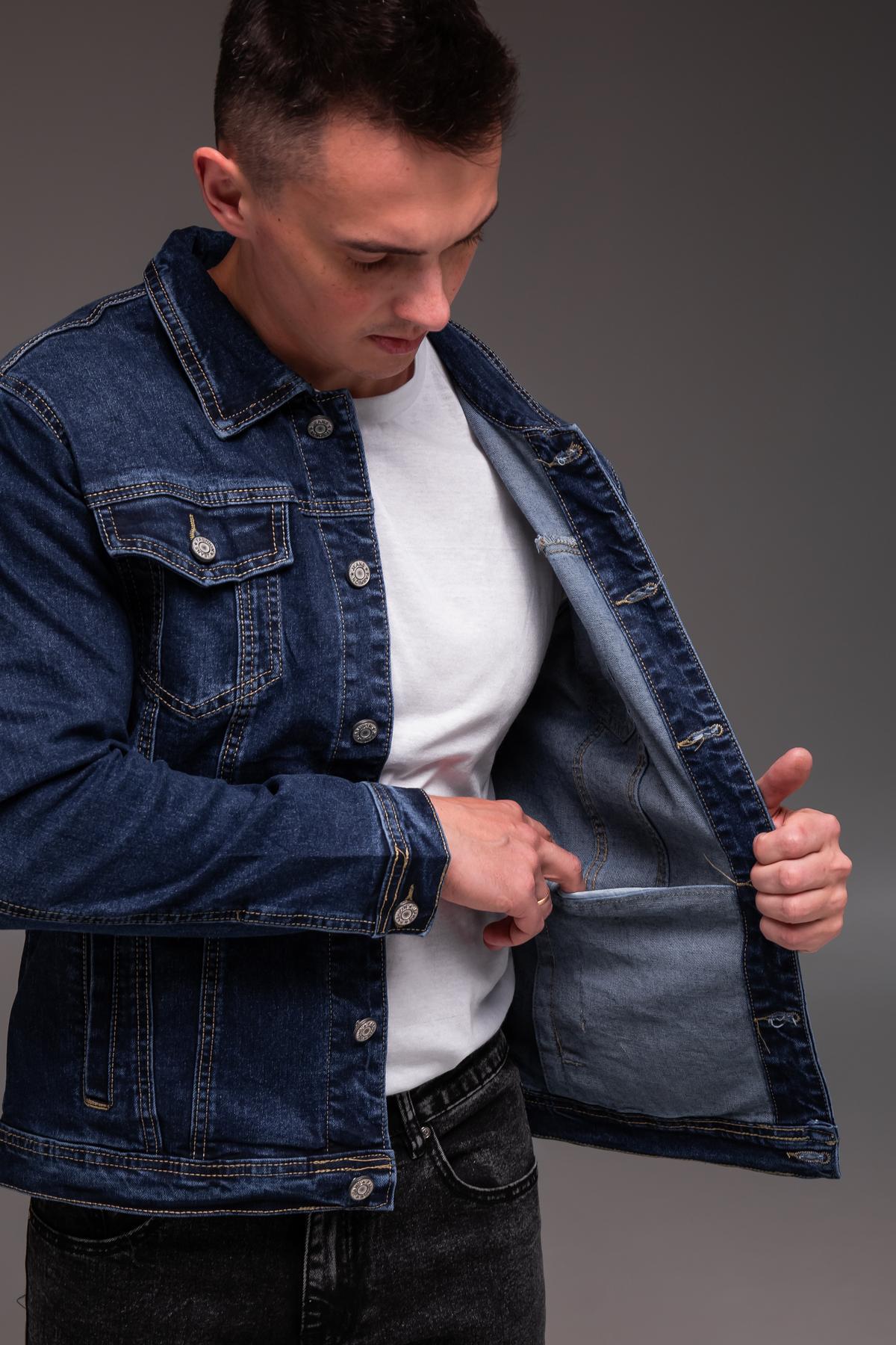 Куртка джинсовая мужская весенне-осенняя 5XL Синий (2405/1/6) - фото 7