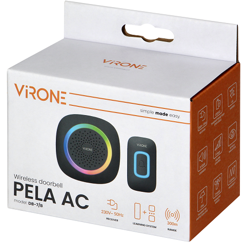 Дзвінок VIRONE PELA AC DB-7/B бездротовий з підсвічуванням RGB 60 тонів Чорний