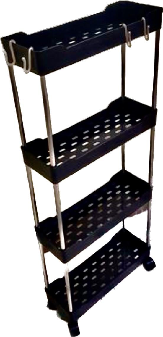 Этажерка на колесиках на колесах 4 яруса 85х35х13 см Черный (23864248) - фото 4 Этажерка на колесиках на колесах 4 яруса 85х35х13 см Черный (23864248) - фото 4