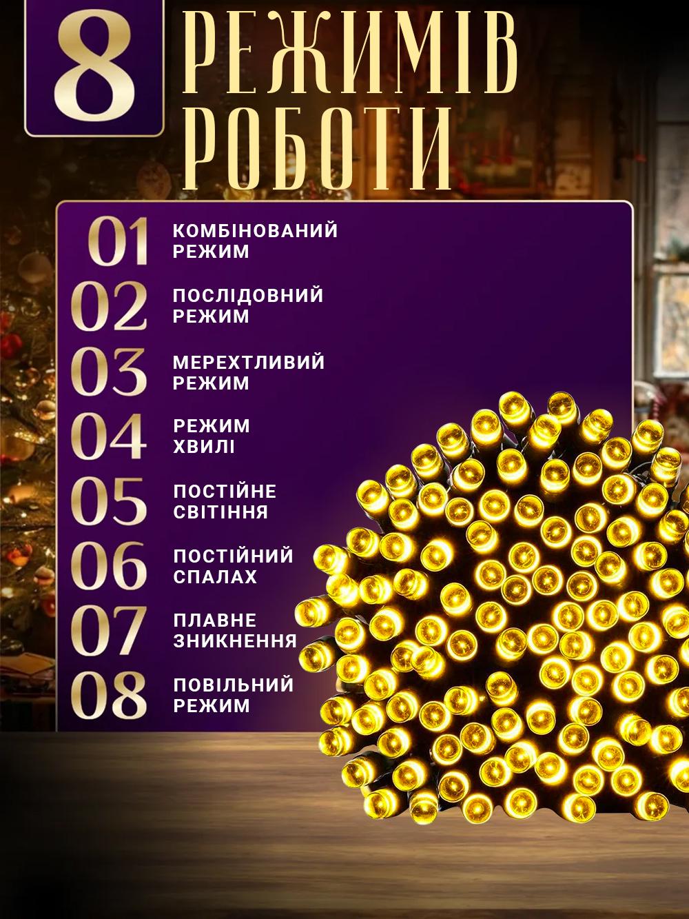 Гірлянда на сонячній панелі акумуляторна FOYU F52 LED 8 режимів роботи 100 ламп 10 м Жовтий (2d2bfa36) - фото 7 Гірлянда на сонячній панелі акумуляторна FOYU F52 LED 8 режимів роботи 100 ламп 10 м Жовтий (2d2bfa36) - фото 7