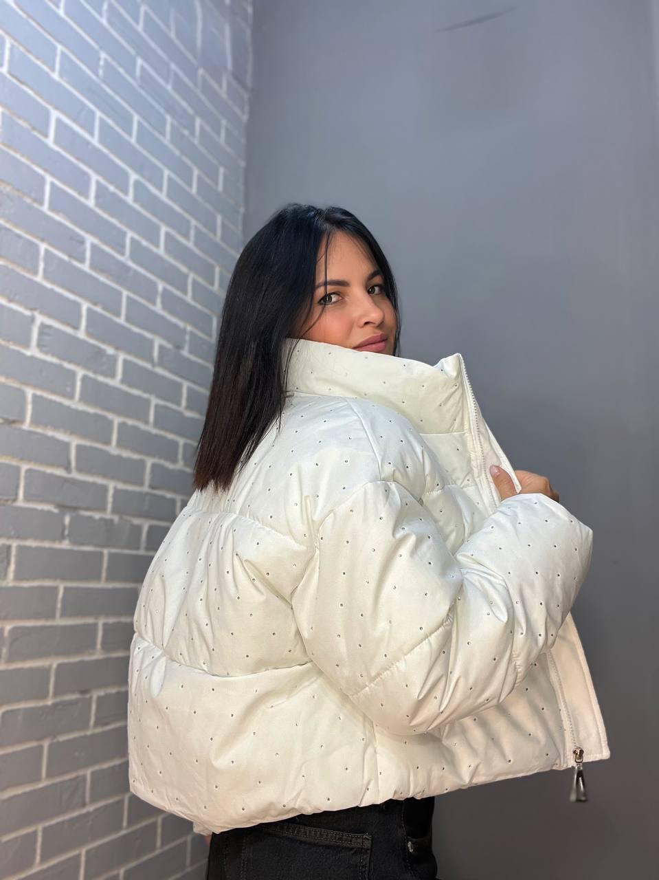 Куртка жіноча Haiziyuan 7165 коротка широка оверсайз розсип камінців без капюшона L Білий (2734) - фото 5