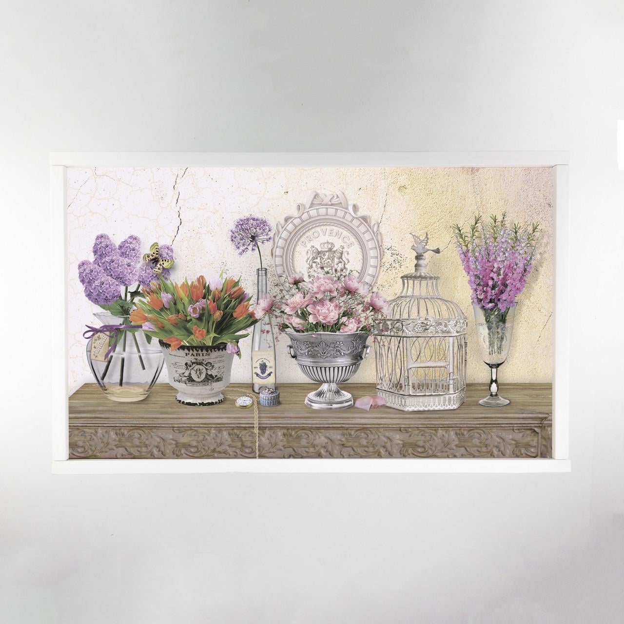 Поднос-столик деревянный на ножках Букет тюльпанов и дельфиниумов 33х53 см (прпс0304б )