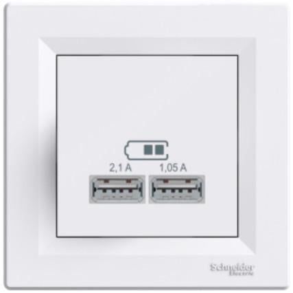 Розетка Schneider Electric Asfora ABS USB 2,1A Білий (EPH2700221)
