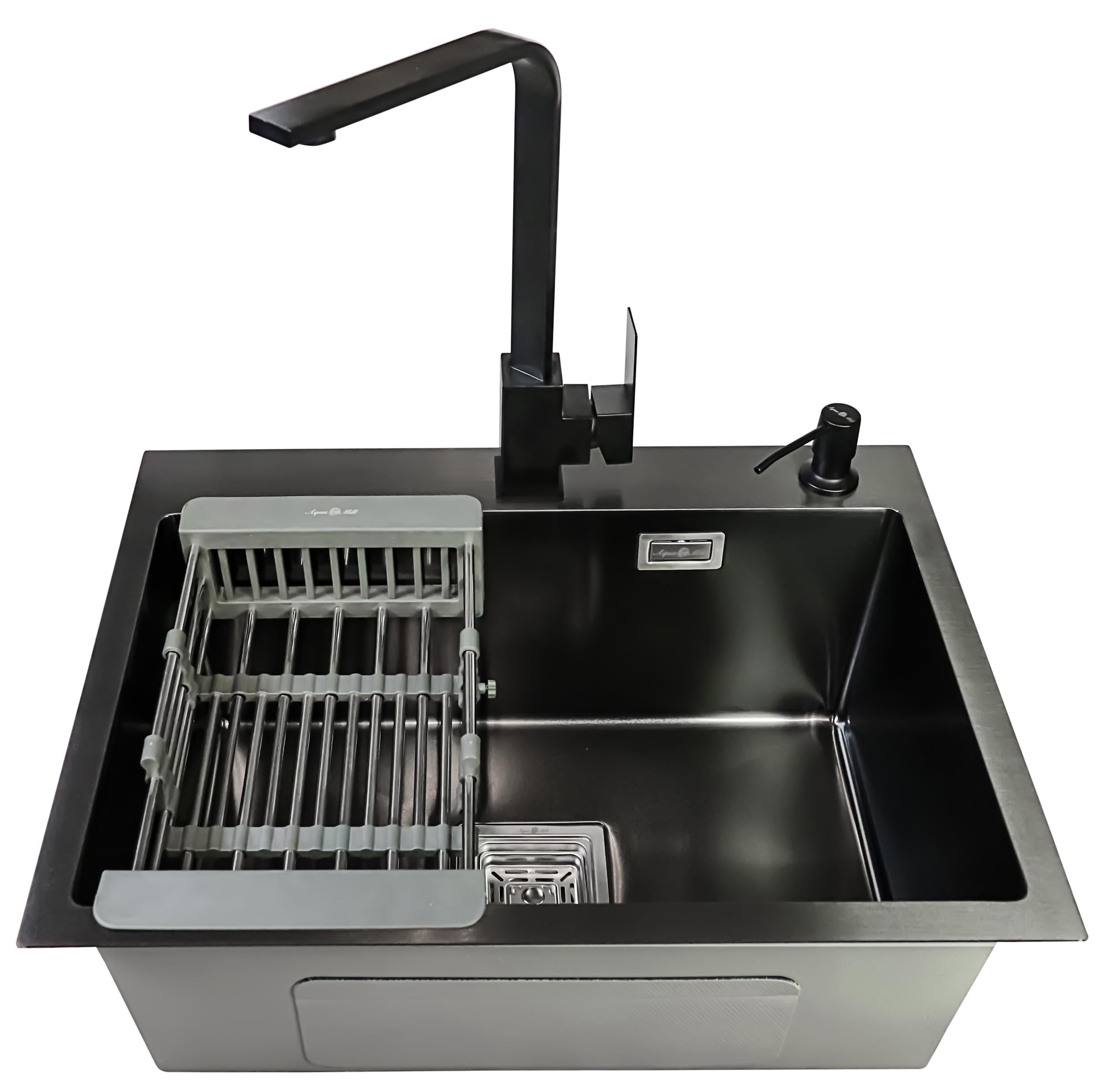 Мойка кухонная AQUAMILL 5843 из нержавеющей стали с PVD покрытием + смеситель KUB/дозатор/решетка Черный (5843bkvk)