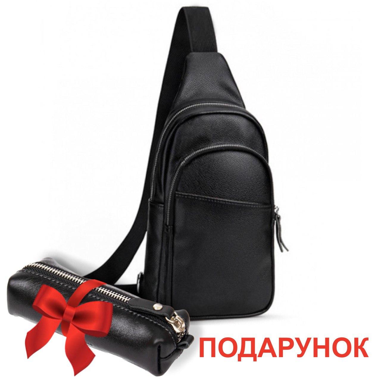 Рюкзак-слинг мужской кожаный на одно плечо TIDING BAG Черный (79509-V) - фото 6