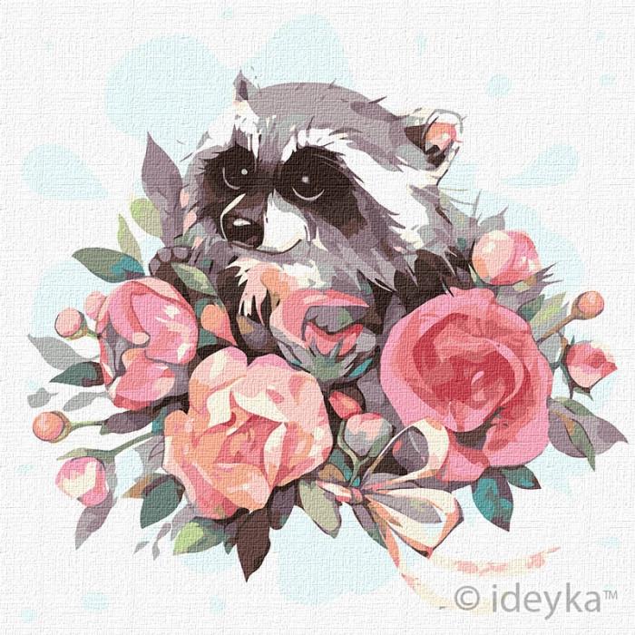 Картина по номерам Ідейка Цветущий енот 30х30 см (KHO4225)