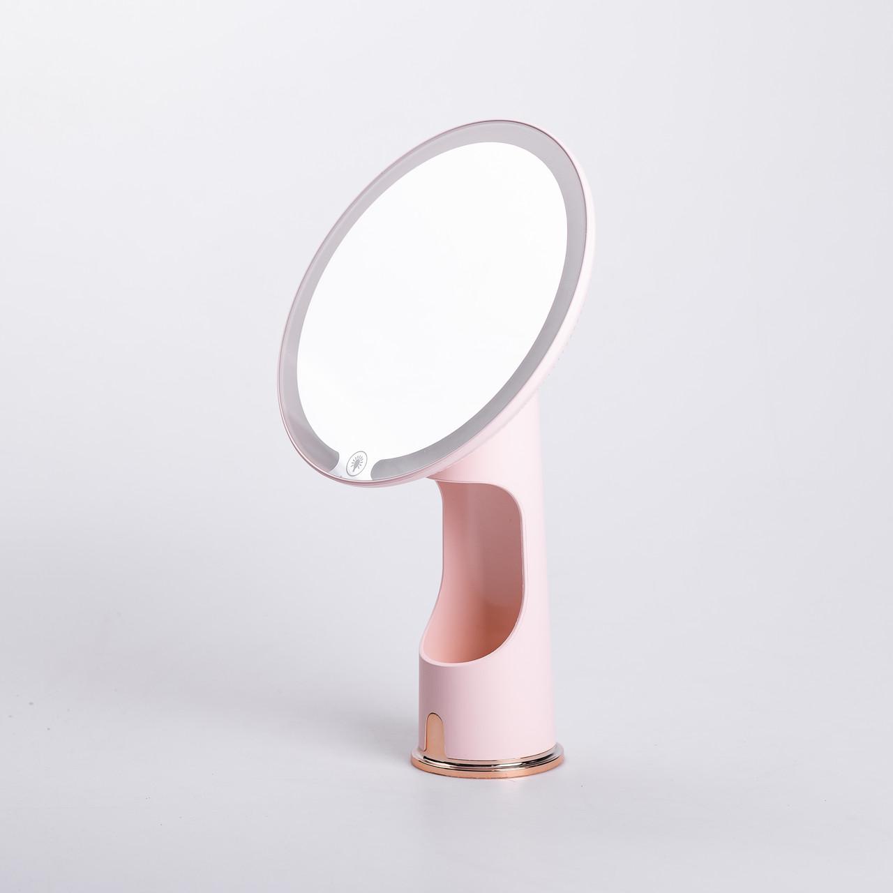 Дзеркало з підсвічуванням настільне косметичне кругле з LED підсвічуванням USB 18,5х10х29 см Рожевий (6875) - фото 3 Дзеркало з підсвічуванням настільне косметичне кругле з LED підсвічуванням USB 18,5х10х29 см Рожевий (6875) - фото 3