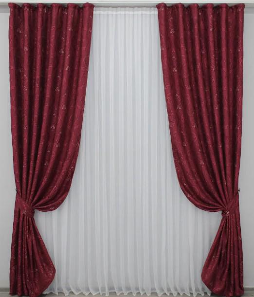Комплект штор лен 2,7x1,5 м 2 шт. Бордовый (1246ш)