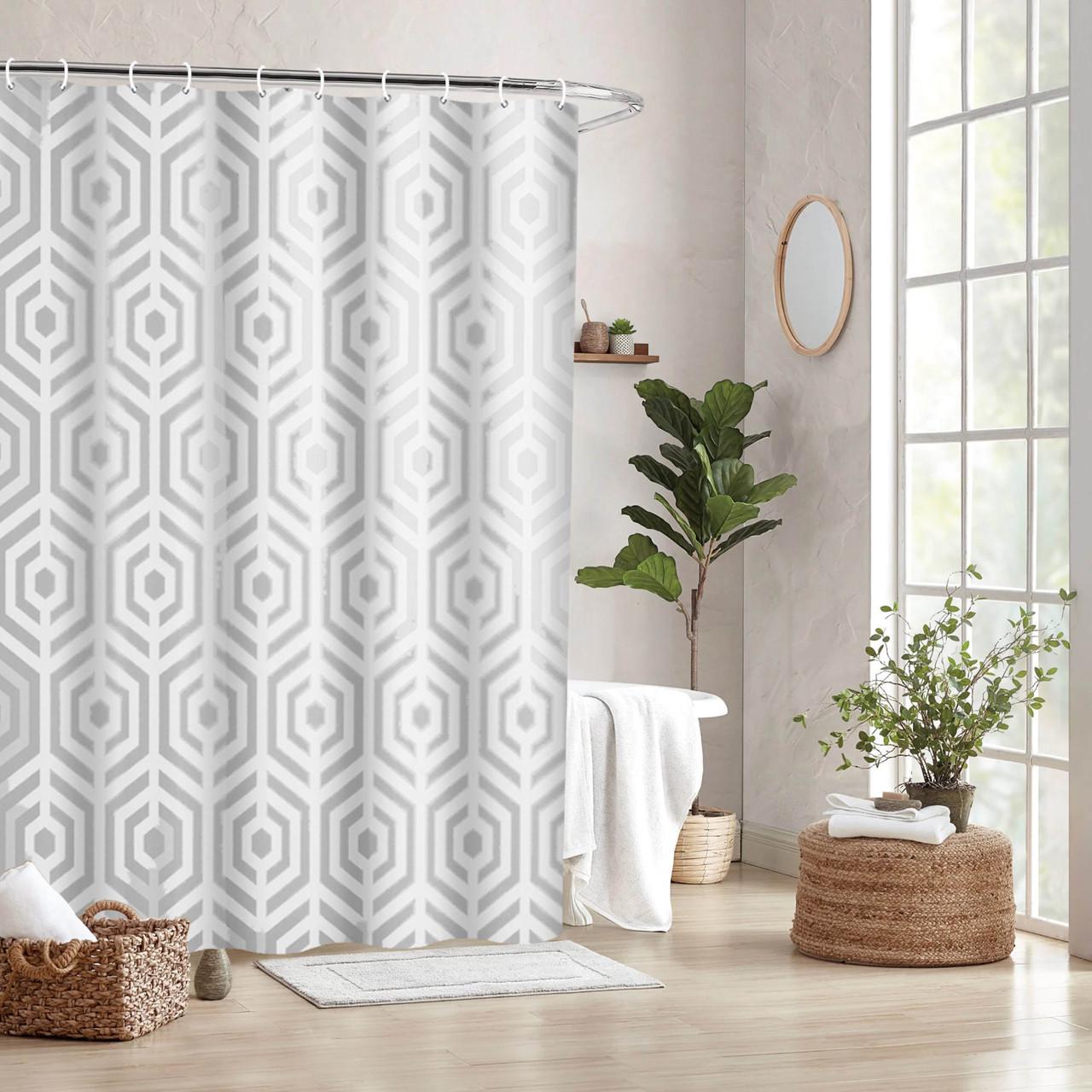 Шторка для ванної кімнати Bathlux з водовідштовхувальним покриттям з геометричним візерунком 180x180 см (2079947476) - фото 4