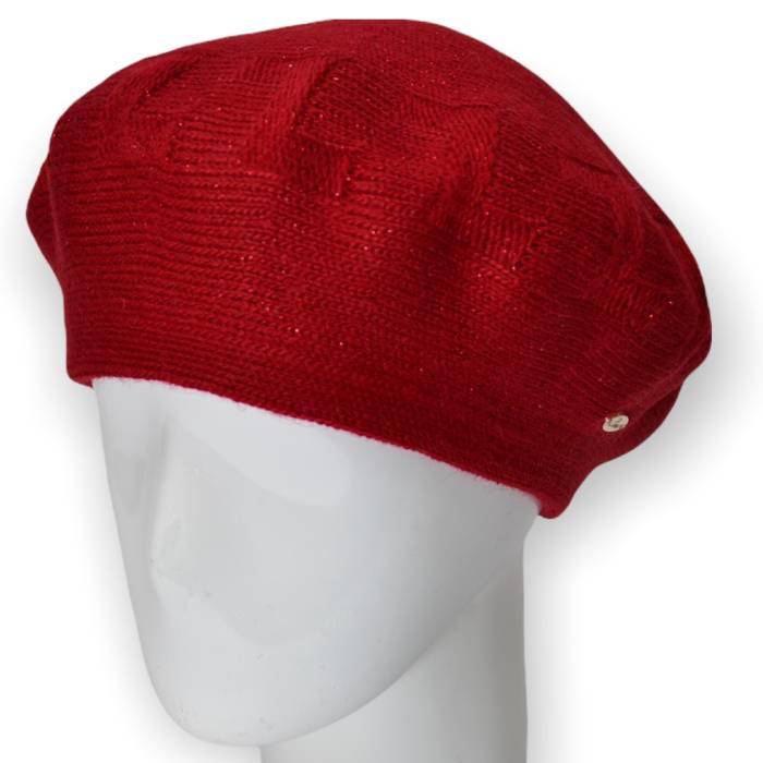 Берет женский Lirus Тетрис двойной теплый шерстяной украшенный люрексом Красный