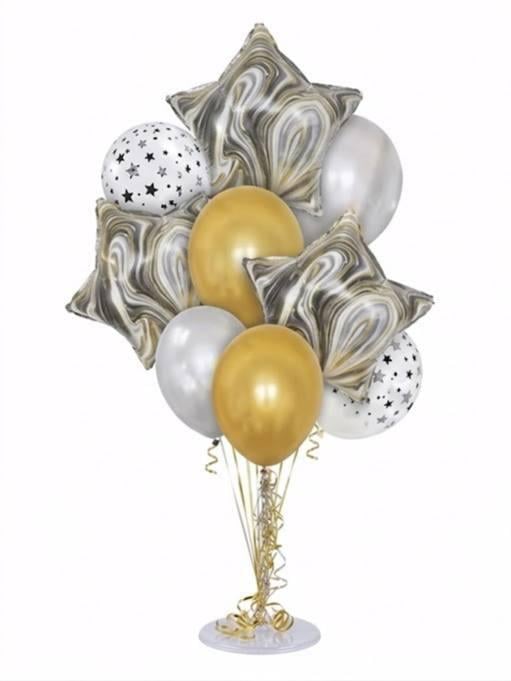 Набір надувних фольгованих кульок із мармуровим принтом на зірках 6 шт. Бежевый (3003626746)