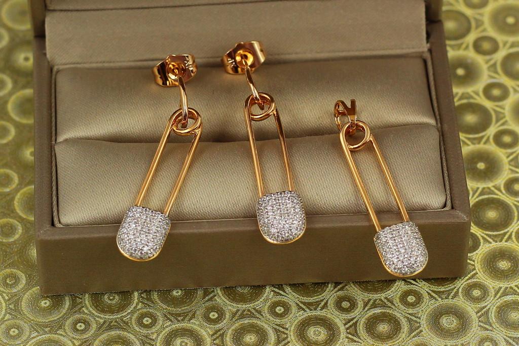 Набір Xuping Jewelry Сережки гвоздики/підвіски з кулоном/шпилька з родієм 3,5 см Золотистий
