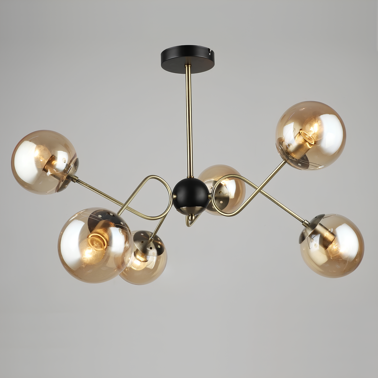 Люстра Sirius на шесть плафонов под лампу Е27 Черный/Золотой (N5731/6)