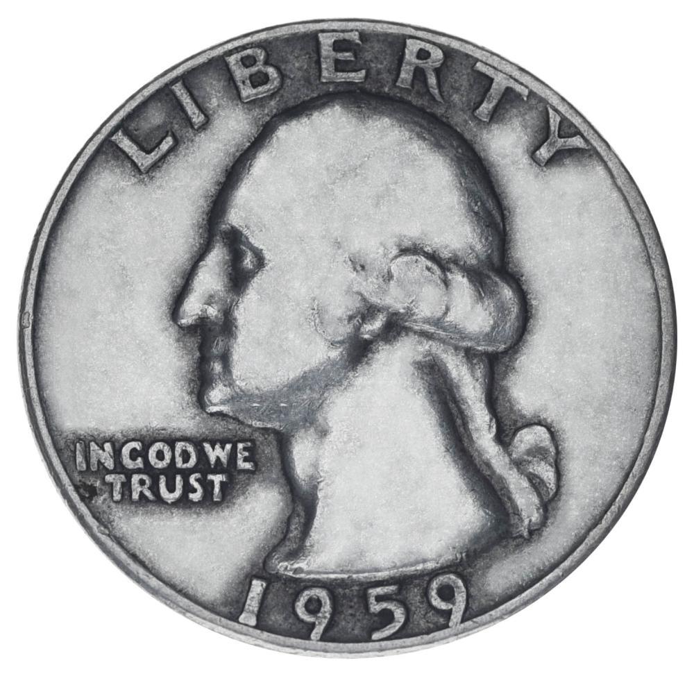 Коллекционная монета США 25 центов квотер 1959 серебро F-VF
