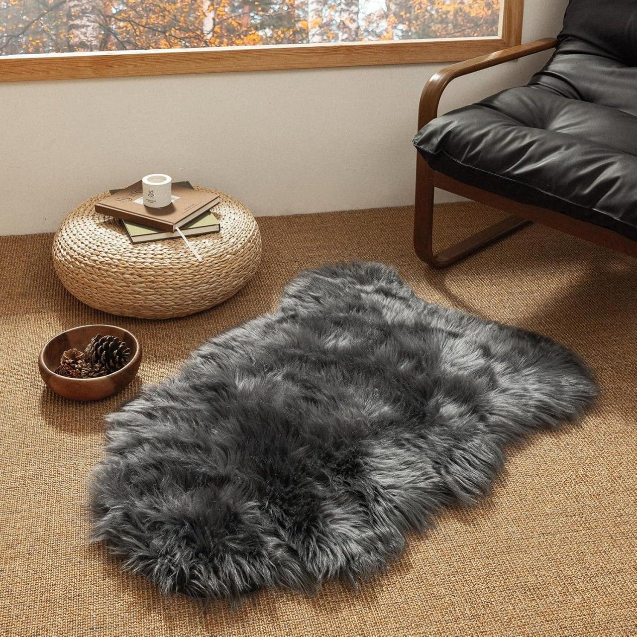 Килимок з довгим ворсом плюшевий 60х90 см Графітовий (П4К-am-kovr-mishka-003)