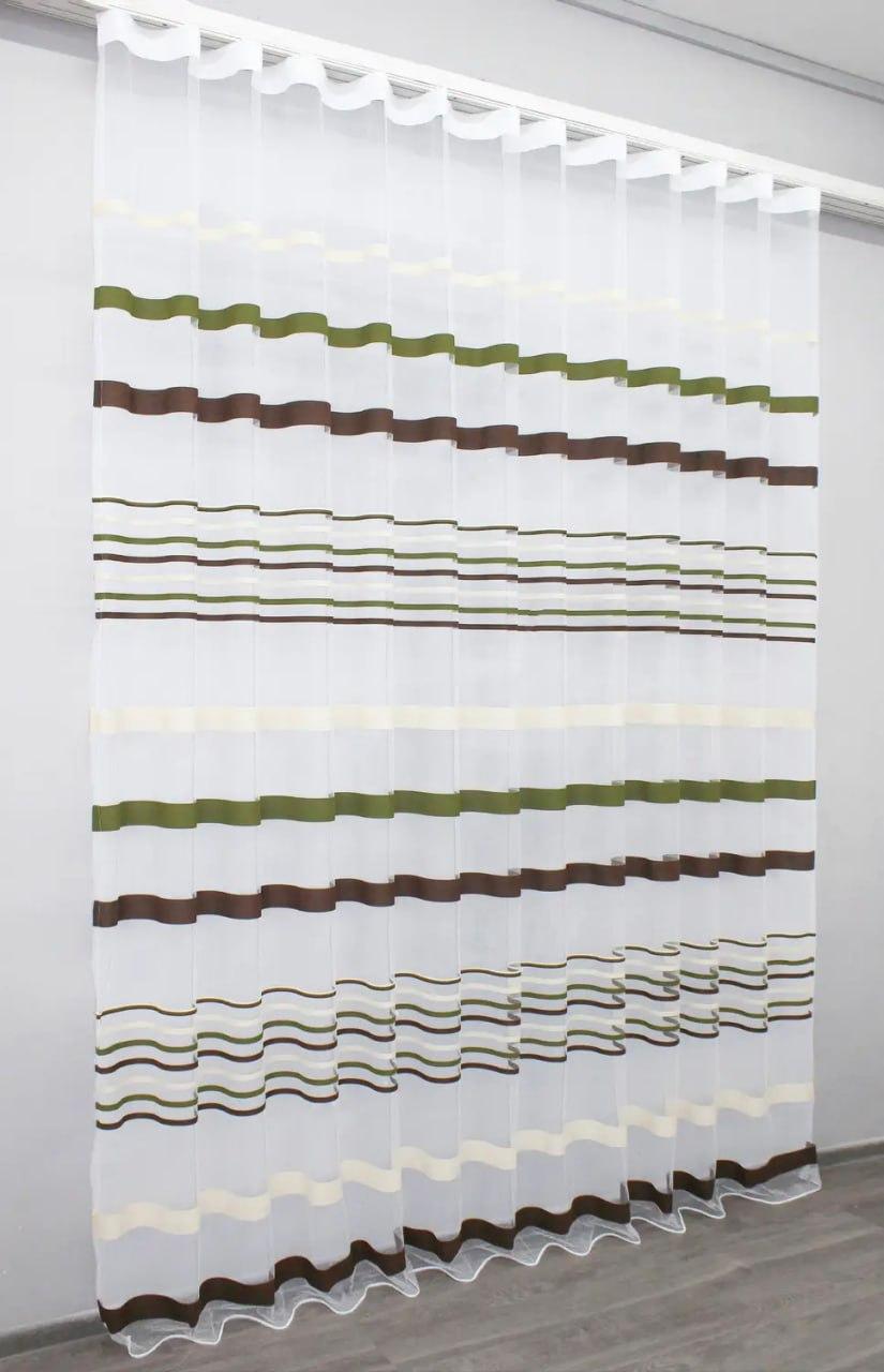 Тюль у вітальню на фатині зі смужками 300x270 см Оливковий (tul-943т-5) Тюль у вітальню на фатині зі смужками 300x270 см Оливковий (tul-943т-5)