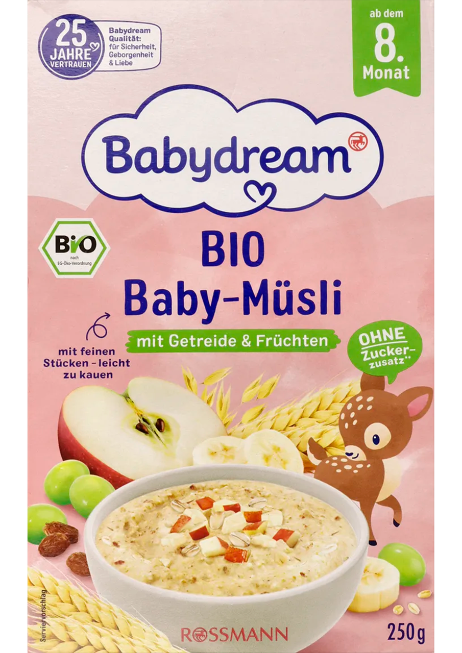 Фруктові мюслі Babydream BIO з 8 місяців Яблуко-виноград 250 г