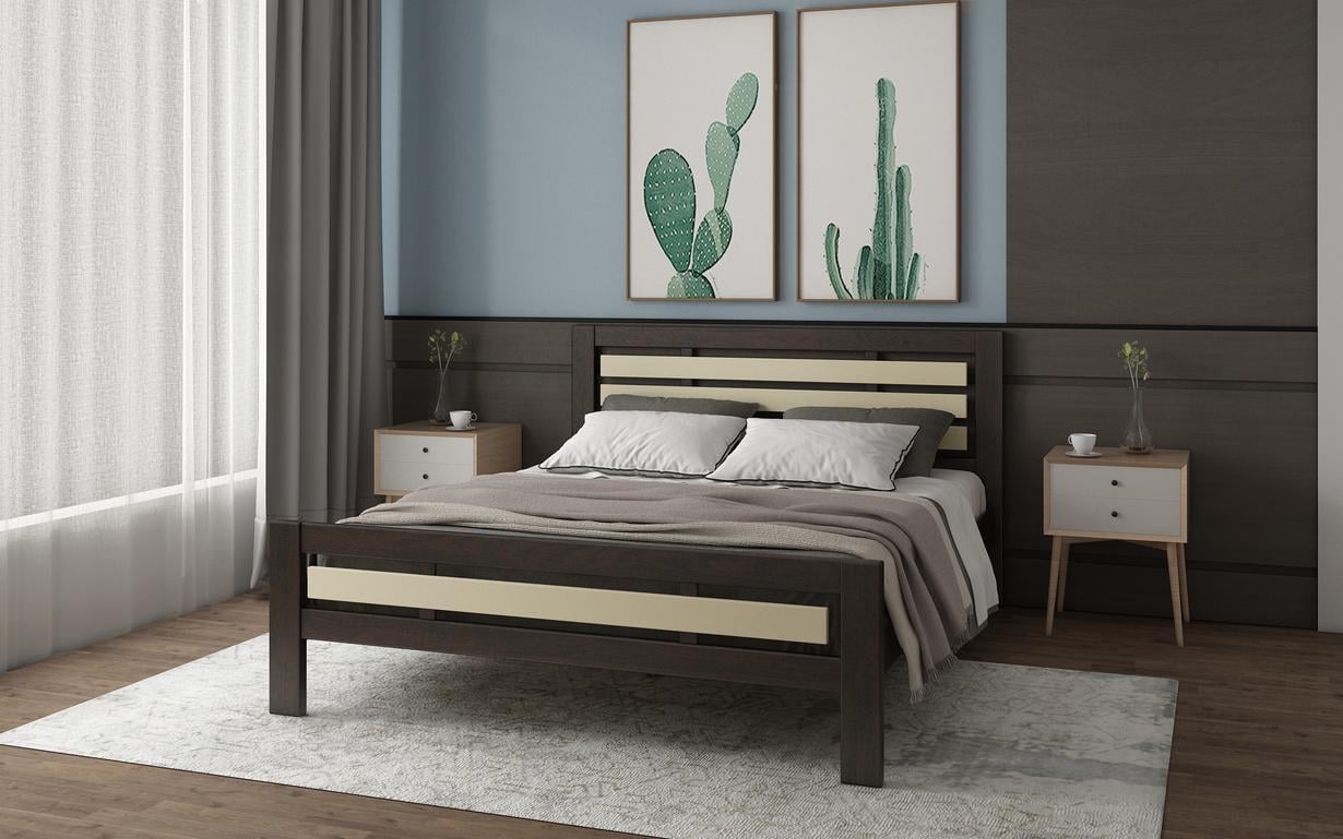 Ліжко двоспальне STEMMA Роял натуральне дерево сосна 180x200 см Венге/Айворі (52228)