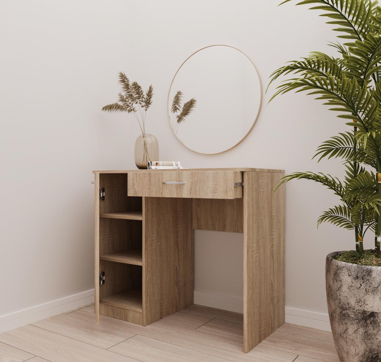 Туалетний столик New and Classic із круглим дзеркалом 750х900х450 мм Дуб сонома (ТЗ-1 ручки-3) - фото 2 Туалетний столик New and Classic із круглим дзеркалом 750х900х450 мм Дуб сонома (ТЗ-1 ручки-3) - фото 2