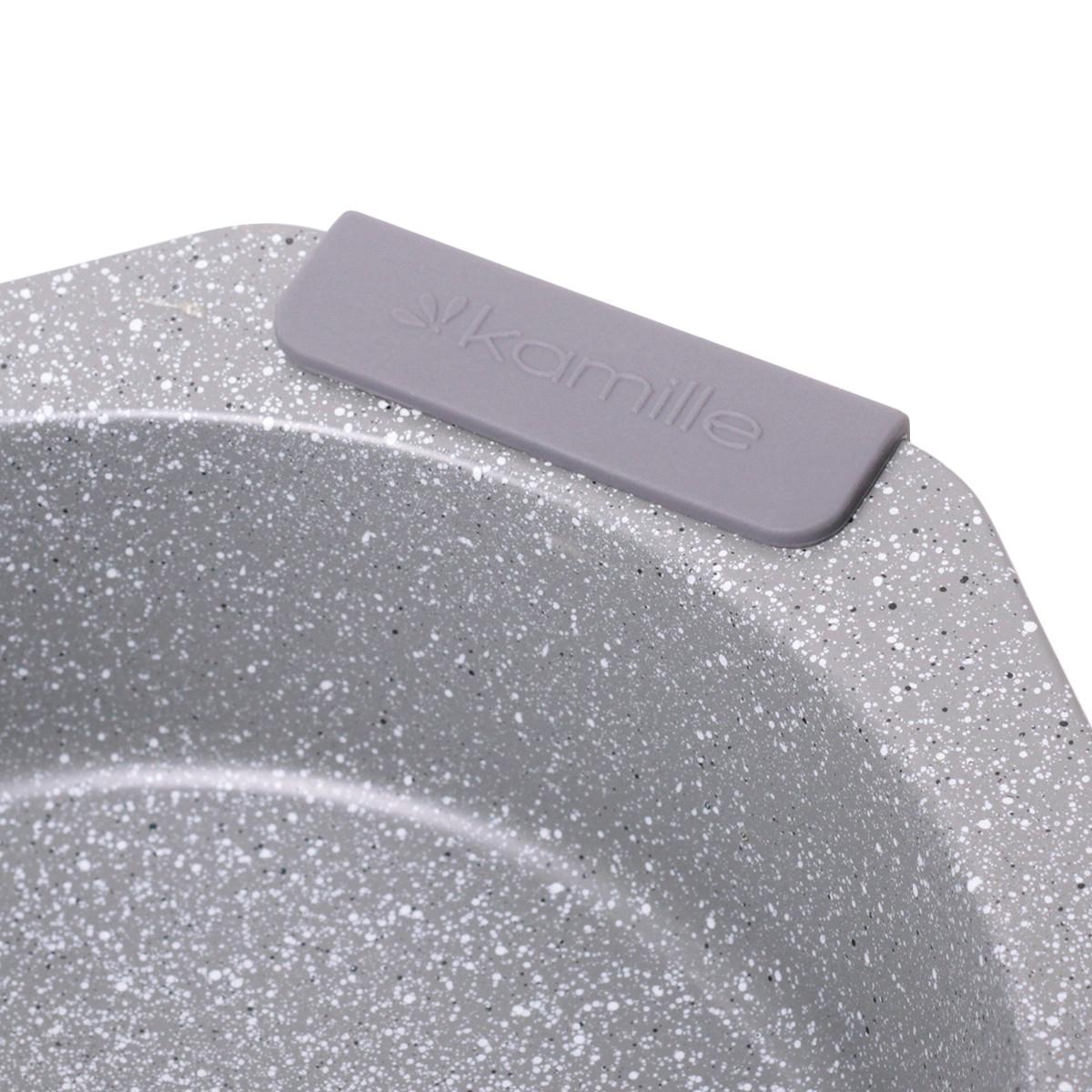 Форма кругла для запікання із силіконовими ручками Kamille КМ-6034А із вуглецевої сталі 28,5х26,5 см Сірий мармур (150-84-6034А) - фото 3 Форма кругла для запікання із силіконовими ручками Kamille КМ-6034А із вуглецевої сталі 28,5х26,5 см Сірий мармур (150-84-6034А) - фото 3