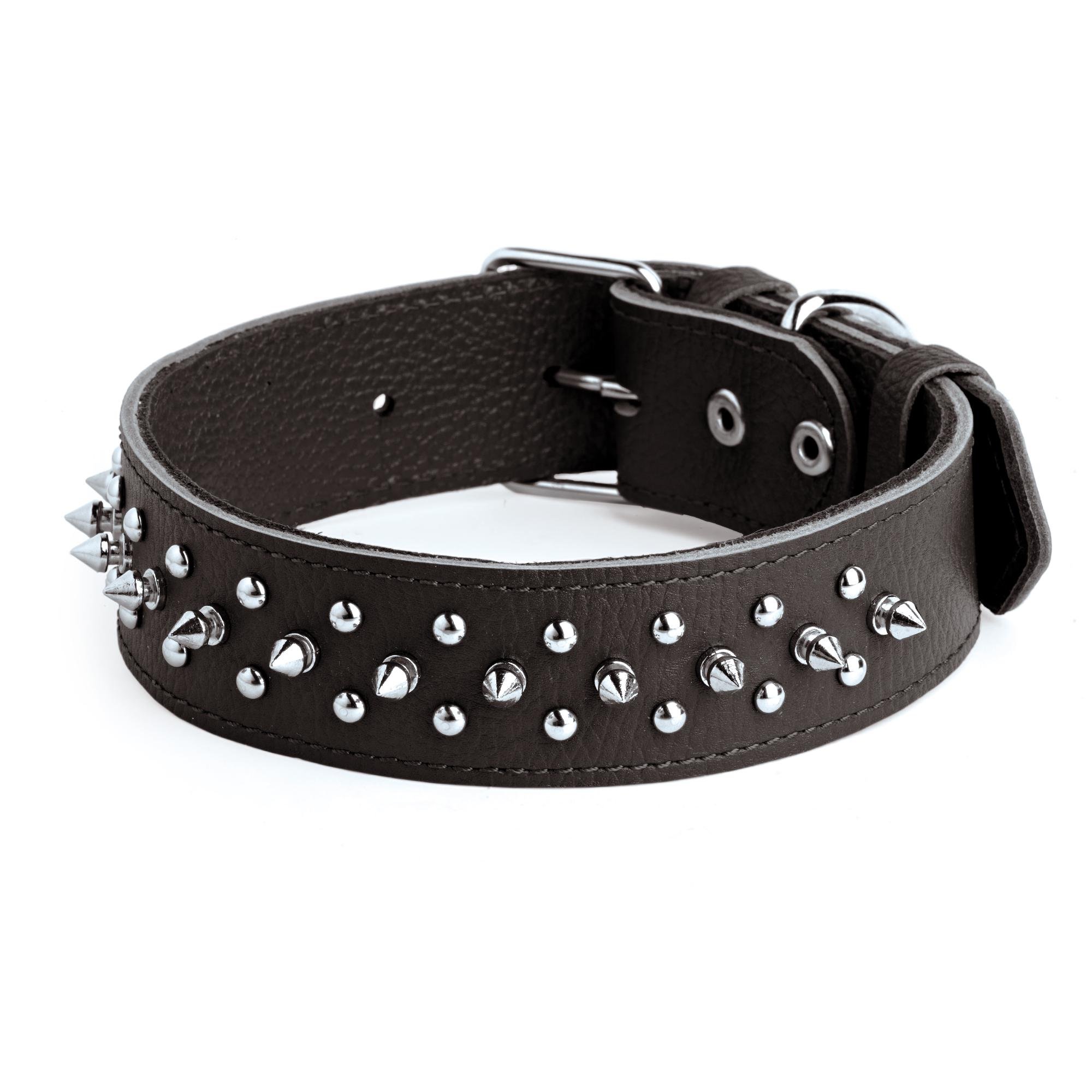 Ошейник KareLine из натуральной кожи с заклепками и шипами 40 мм 500-650 мм (1766/1) Ошейник KareLine из натуральной кожи с заклепками и шипами 40 мм 500-650 мм (1766/1)