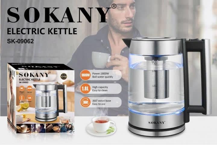 Електрочайник скляний Sokany SK-09062/12 1,8 л 1800 Вт (30571989) - фото 3 Електрочайник скляний Sokany SK-09062/12 1,8 л 1800 Вт (30571989) - фото 3