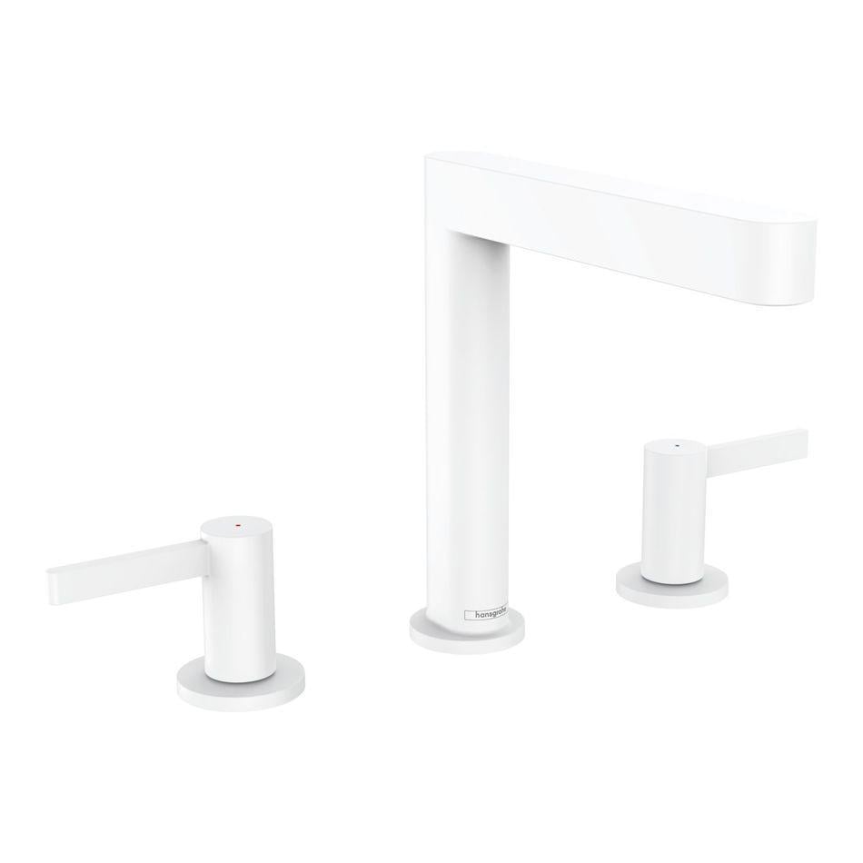 Змішувач для умивальника Hansgrohe Finoris 160 на 3 отвори з донним клапаном push-open Білий матовий (76034700)