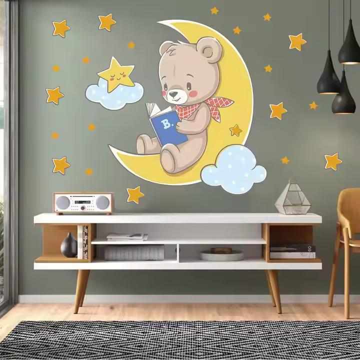 Наклейка вінілова Ведмедик на місяці декоративна в дитячу кімнату для дівчаток і хлопчиків 40х60 см - фото 4 Наклейка вінілова Ведмедик на місяці декоративна в дитячу кімнату для дівчаток і хлопчиків 40х60 см - фото 4