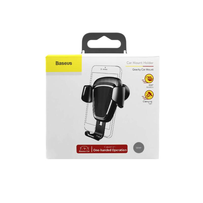 Автодержатель для смартфона Baseus Gravity Car Mount Silver 360 град - фото 7