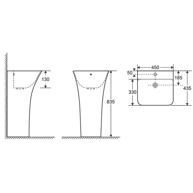 Раковина моноблок MIXXUS BEVEL-1101 з отвором під змішувач та переливом 450х435х835 мм (MI6697) - фото 3 Раковина моноблок MIXXUS BEVEL-1101 з отвором під змішувач та переливом 450х435х835 мм (MI6697) - фото 3