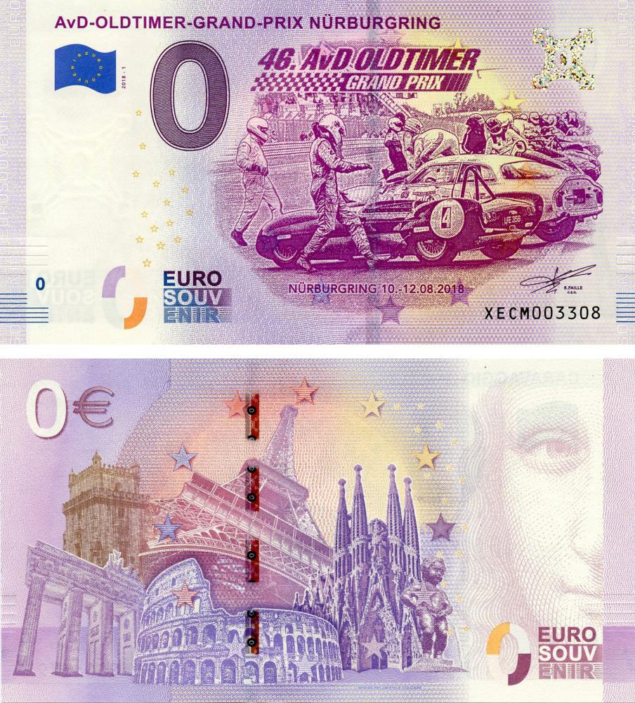 Коллекционная банкнота Германия 0 ЕВРО 2018 UNC Гонки. Формула 1. Гран-при в Нюрбургринге в 2018 году (Б15542)