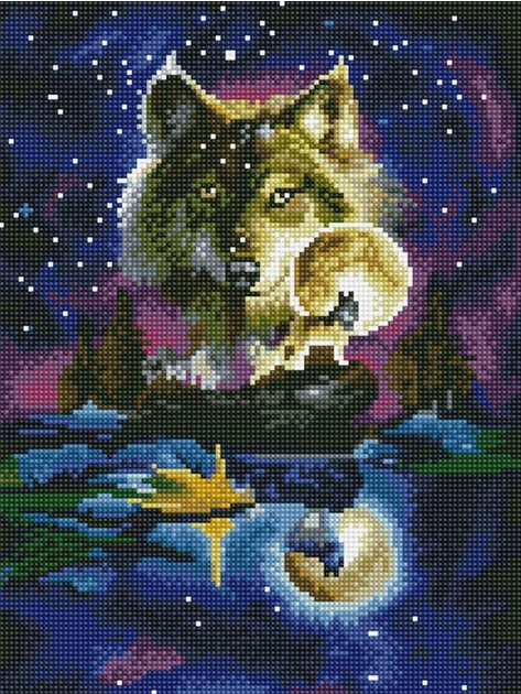 Алмазная мозаика Rainbow Art Волк в лунном сиянии на холсте с подрамником 30х40 см (EJ1407)