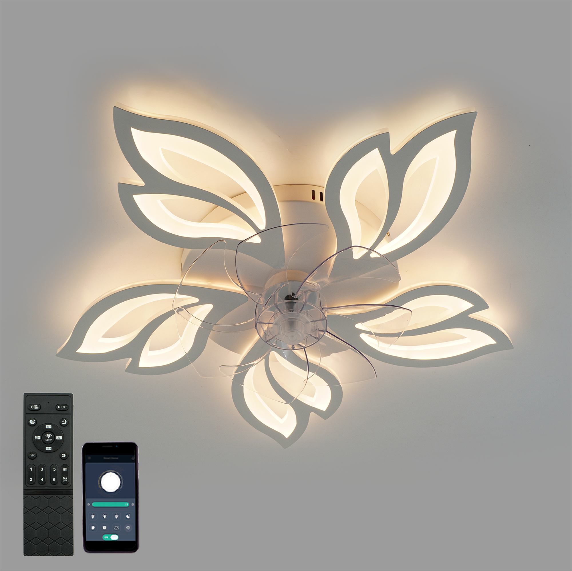 Люстра з вентилятором ESLLSE FAN ASTRA 5F-APP-680х120-WHITE/CLEAR-220-IP20 з пультом 85 і 18W (10419)