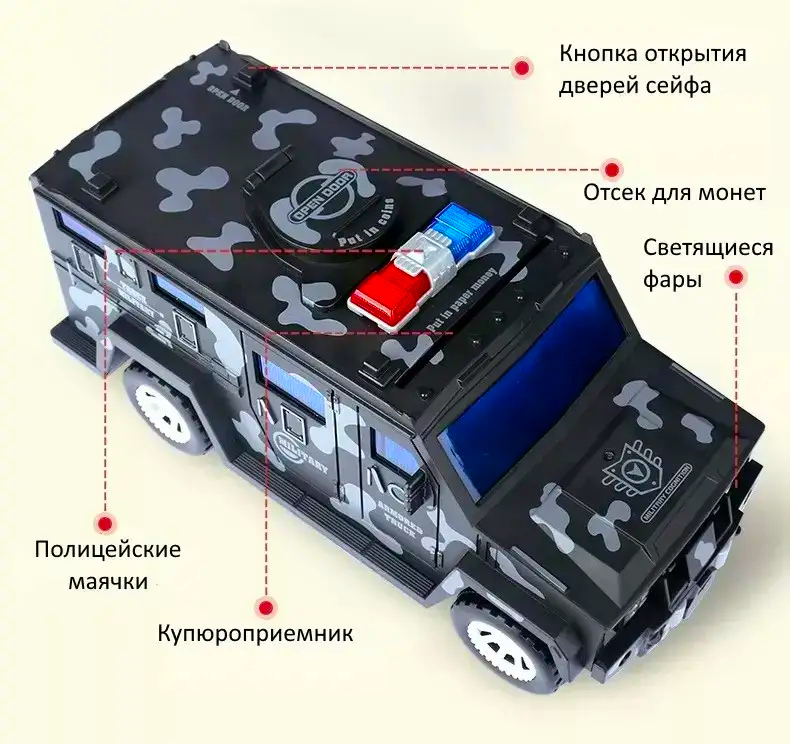 Копилка-сейф детская Военная машинка - фото 7