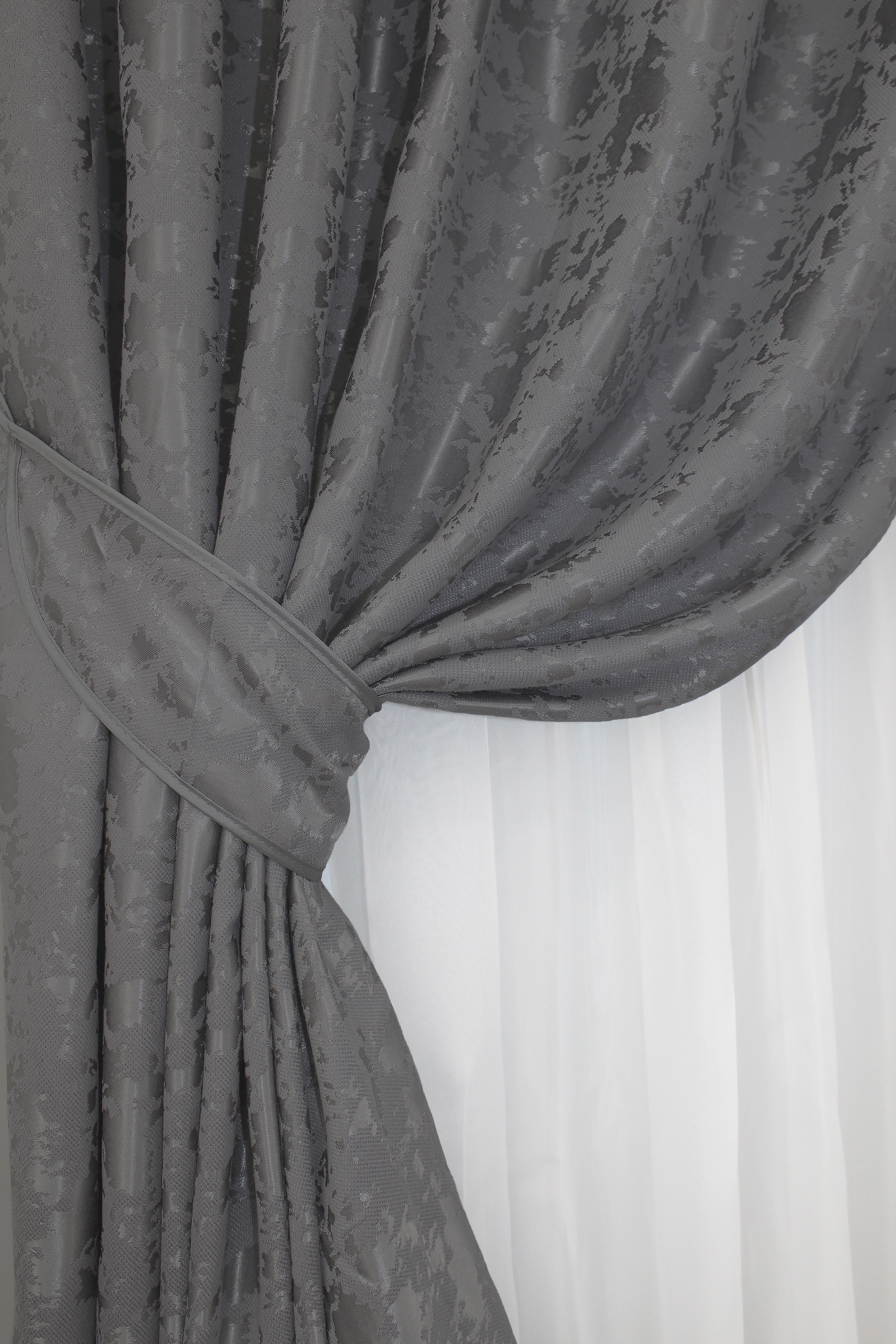 Комплект штор VR-Textil мрамор Pavliani ХО № 1264ш лен 150х280 см 2 шт. Серый (33-0105) - фото 4