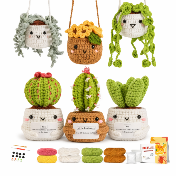 Набор для вязания крючком для начинающих Милые кактусы и растения пряжа/крючки/видео-инструкции 6 шт. (32515011)