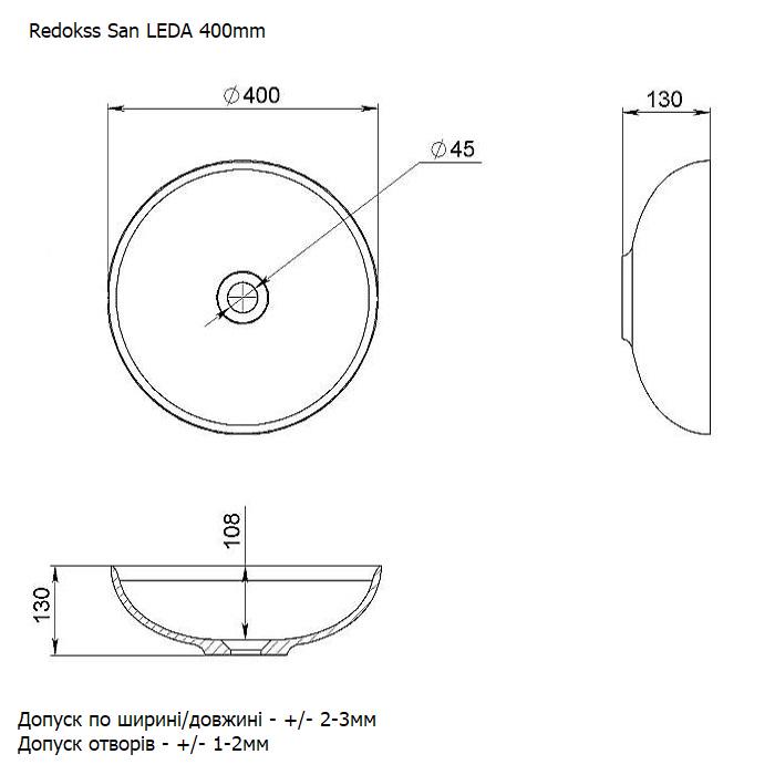 Умивальник накладний Redokss San LEDA 40 cм - фото 5