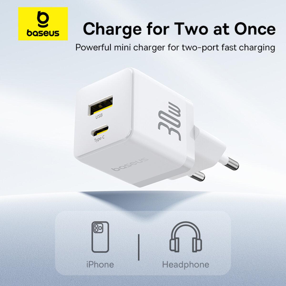 Зарядний пристрій Baseus Palm Fast Charger Type-C+USB 30W EU White (P1011160A213-00) - фото 8