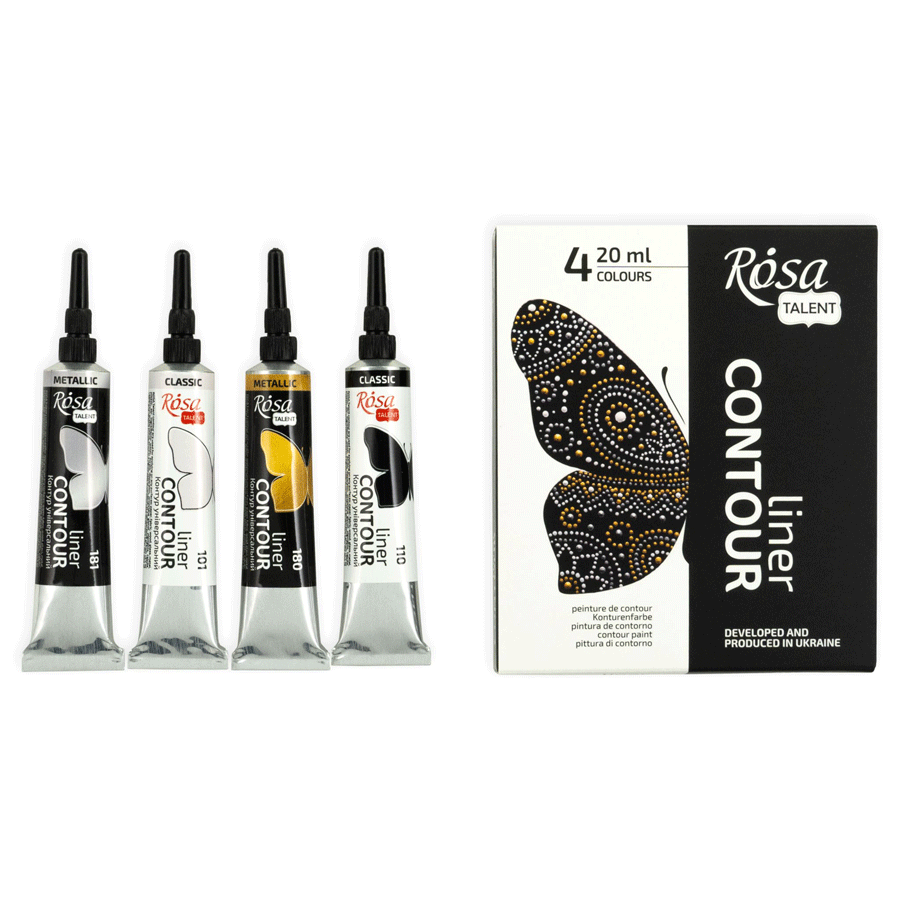 Набор контуров ROSA Talent классические цвета и металлики 4х20 мл (4823098544715) - фото 2 Набор контуров ROSA Talent классические цвета и металлики 4х20 мл (4823098544715) - фото 2