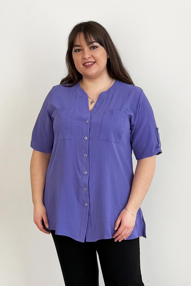 Рубашка батал женская PANNI Лада короткий рукав р. 60-62 Сиреневый (Р2508252233)