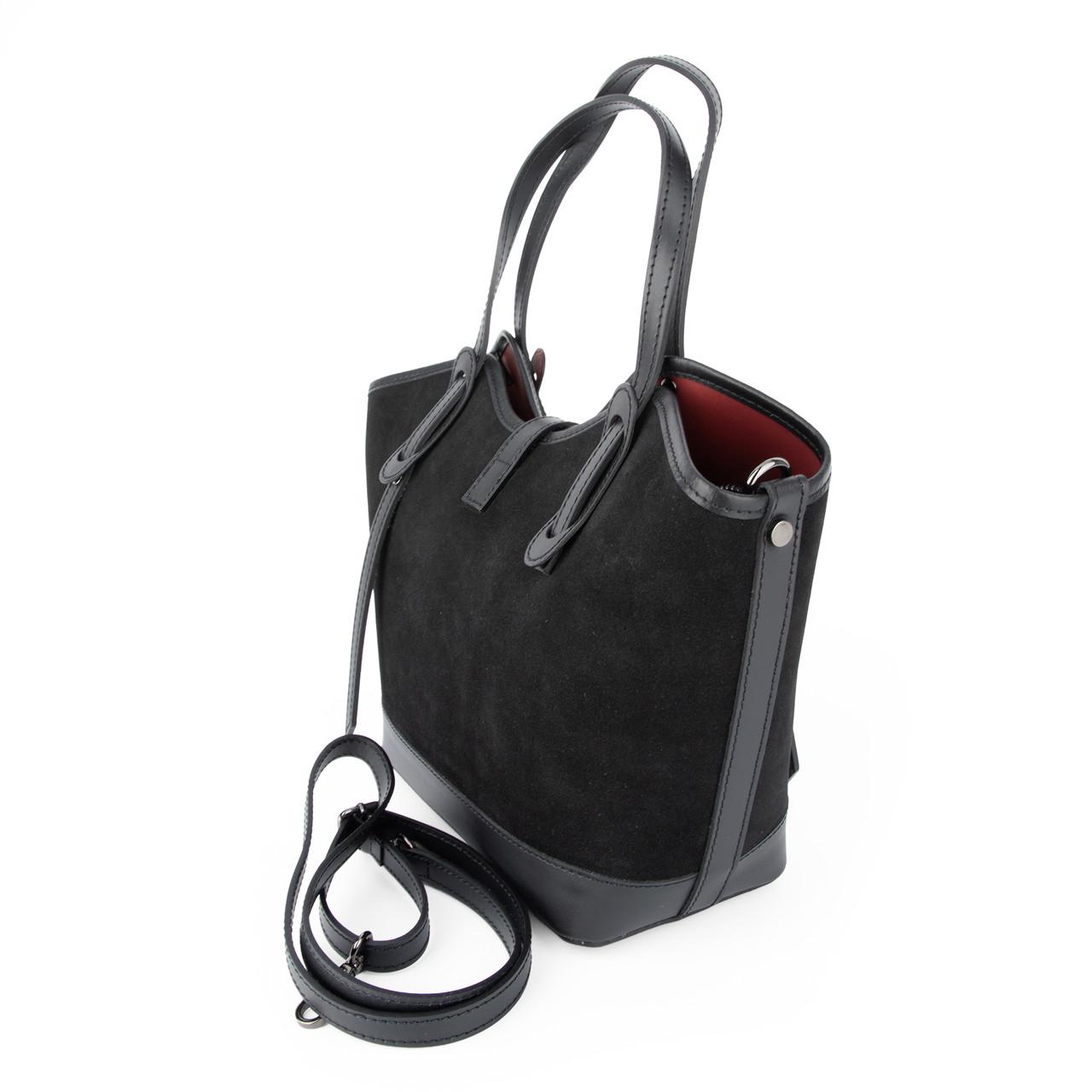 Сумка жіноча замшева Virginia Conti 04054 з червоною підкладкою Чорний (2765053115) - фото 3