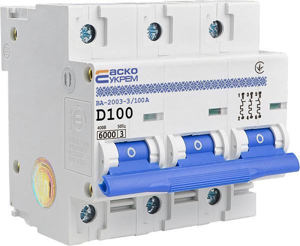 Автоматический выключатель АСКО-УКРЕМ ВА-2003/D 3р 100А 6 кА