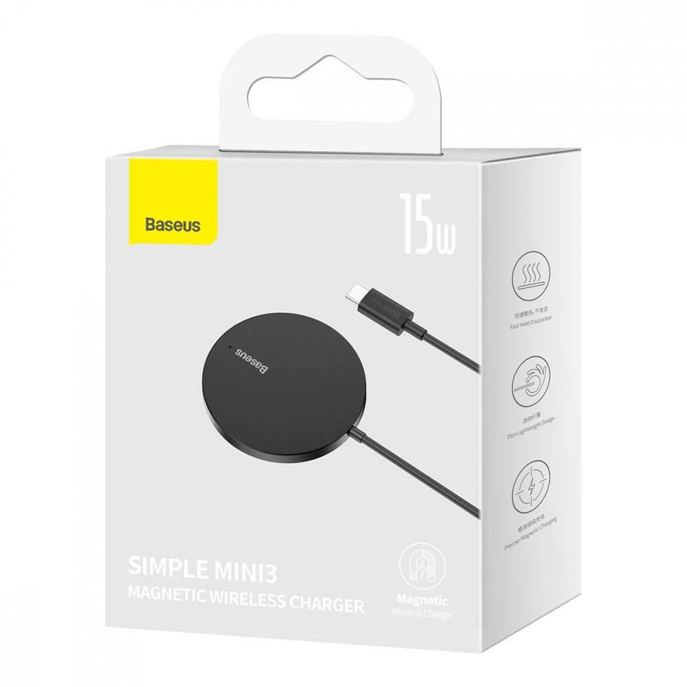 Зарядний пристрій бездротовий Baseus Simple Mini 3 Magnetic Wireless Charger 15W (13696294) - фото 1