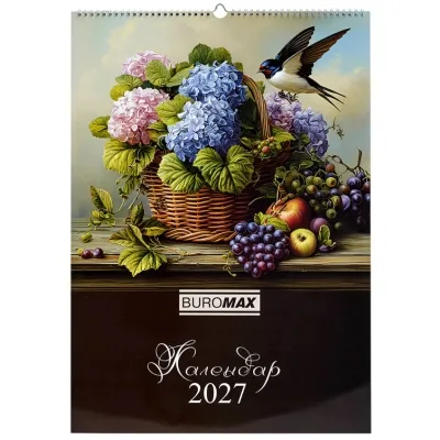 Календар настінний Buromax А2 Flowers and birds 2027 рік 1 пружина (BM.210650)