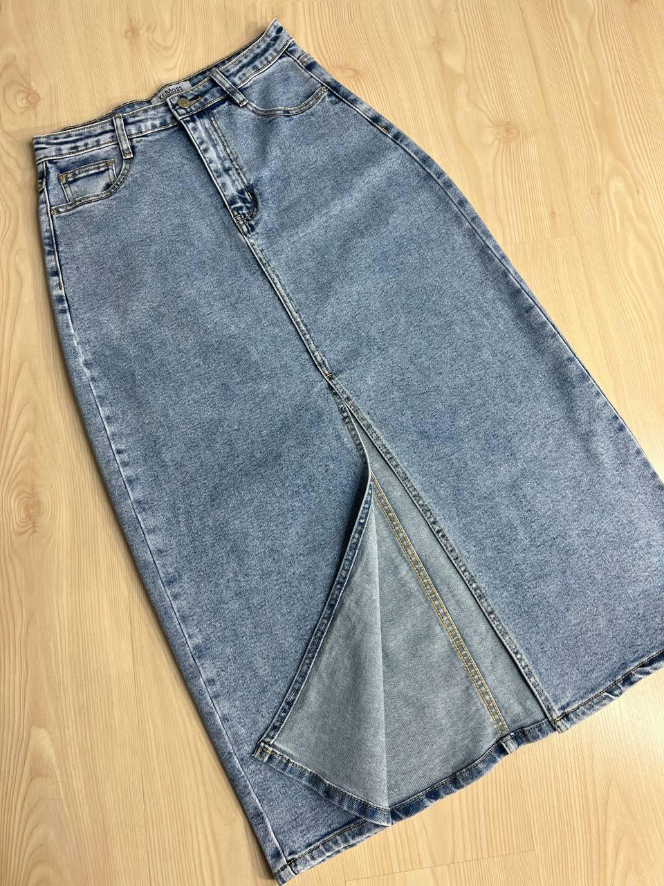 Спідниця жіноча джинсова Moss 505 довга великі розміри з розрізом стрейч р. 31 Блакитний (4056) - фото 2 Спідниця жіноча джинсова Moss 505 довга великі розміри з розрізом стрейч р. 31 Блакитний (4056) - фото 2