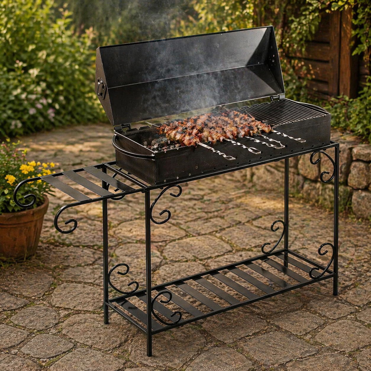 Мангал-барбекю Jooki Гефест на 15 шампурів 3 мм на дровниці
