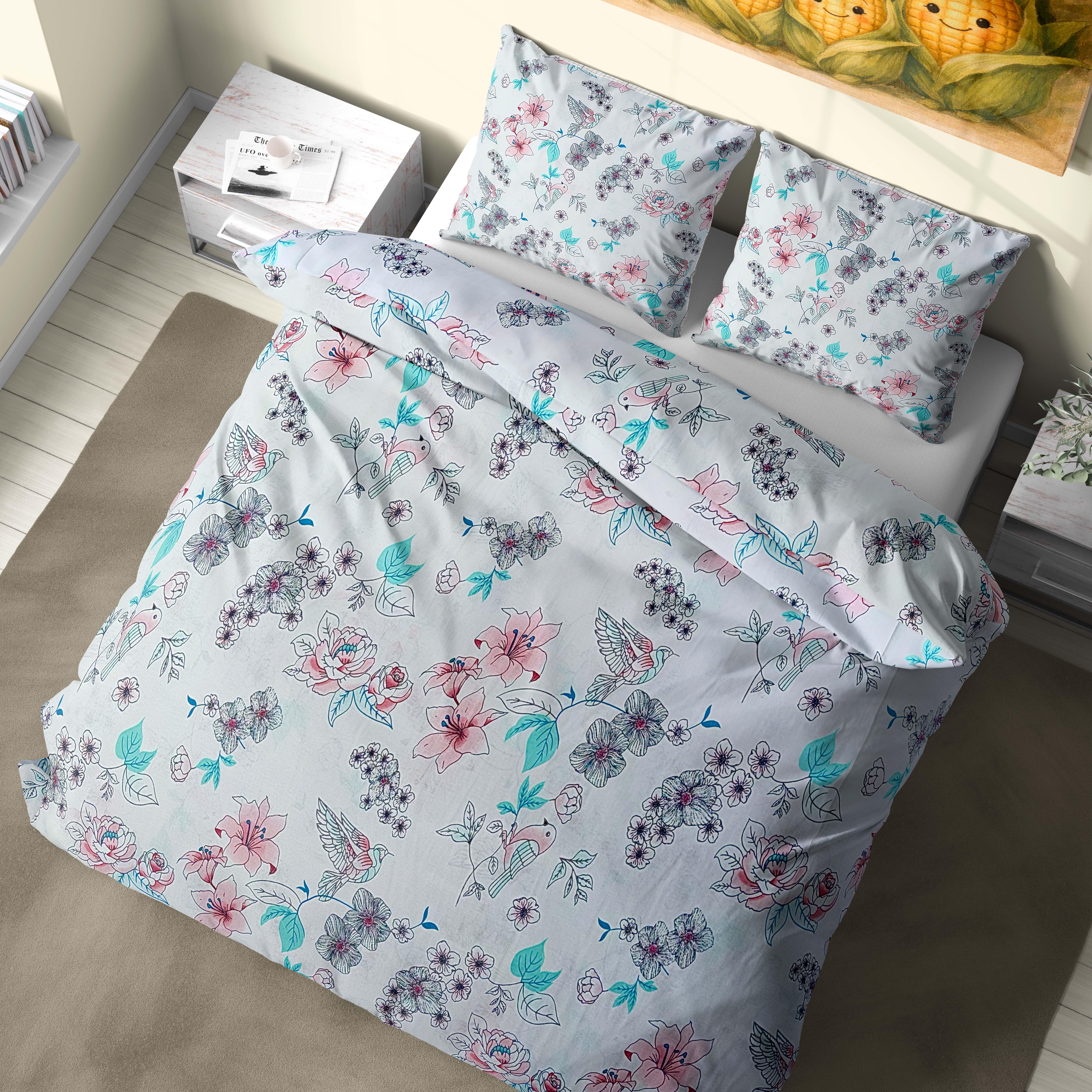 Комплект постільної білизни Пташка та квіточки бязь підковдра 200х220 см та дві наволочки 70х70 см (G-13-013/px200)