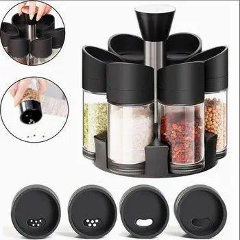 Набір для спецій і приправ на підставці що обертається Especia Conjunto De Abastecedor пластиковий 6 баночок Прозорий - фото 4 Набір для спецій і приправ на підставці що обертається Especia Conjunto De Abastecedor пластиковий 6 баночок Прозорий - фото 4