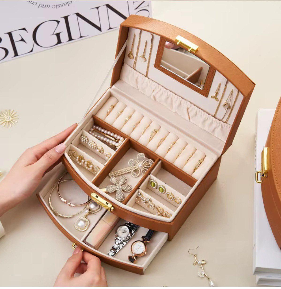 Органайзер для украшений двухъярусный на ключике 20х16х10 см Коричневый (302-10-18) - фото 6