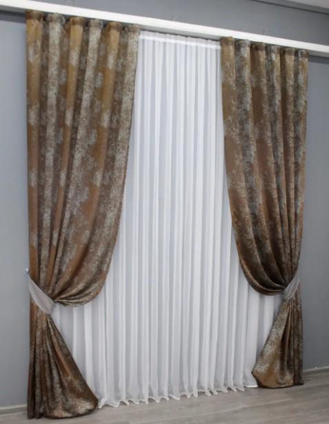 Штори льон Мармур Al-9 1,5х2,9 м 2 шт. Мідний/Сірий (1638ш) - фото 5